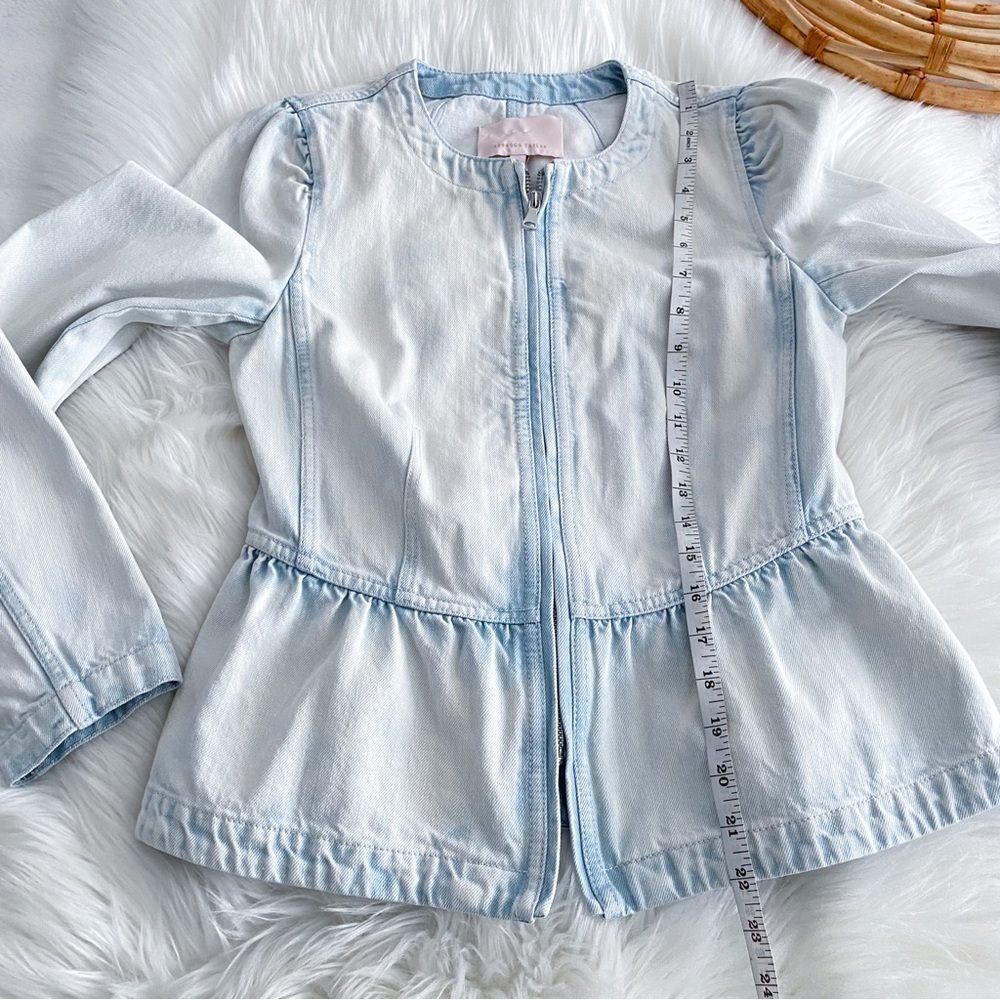 Rebecca Taylor Denim Peplum Jacket Snow Wash Light Blue Zip Up - Picture 12 of 13